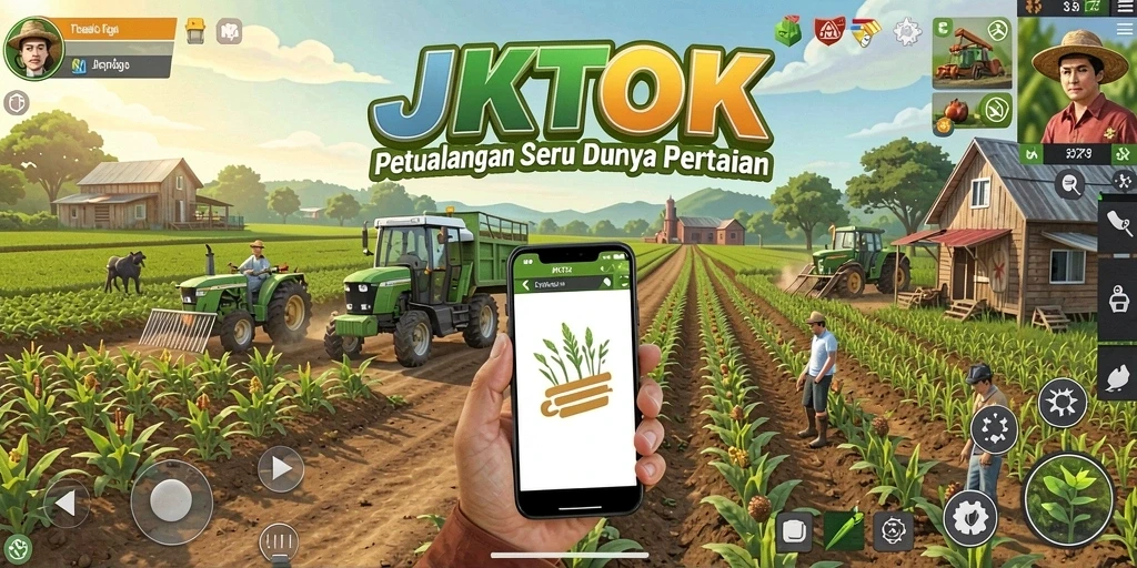 Tampilan dari gameplay <strong>JKTOK</strong> yang menunjukkan proses bertani yang interaktif.